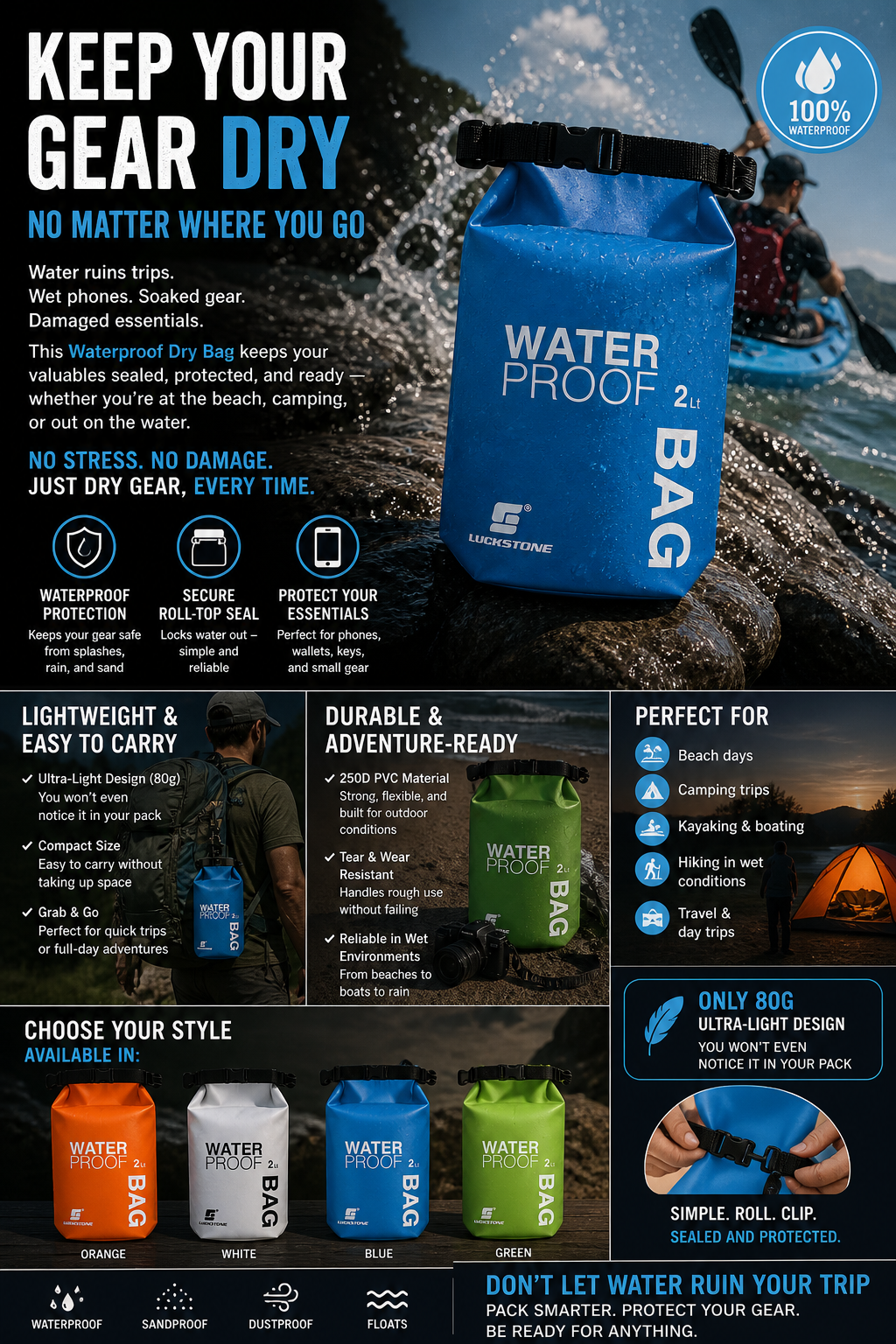Waterproof Bag for Swimming, Camping, and Hiking