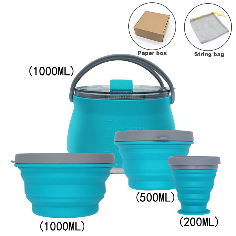 Outdoor Camping Cookware Set with Collapsible Kettle