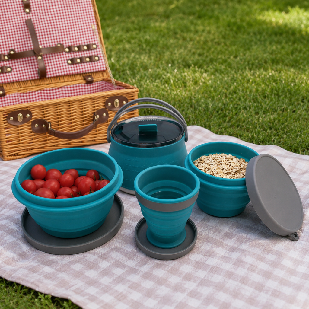 Outdoor Camping Cookware Set with Collapsible Kettle