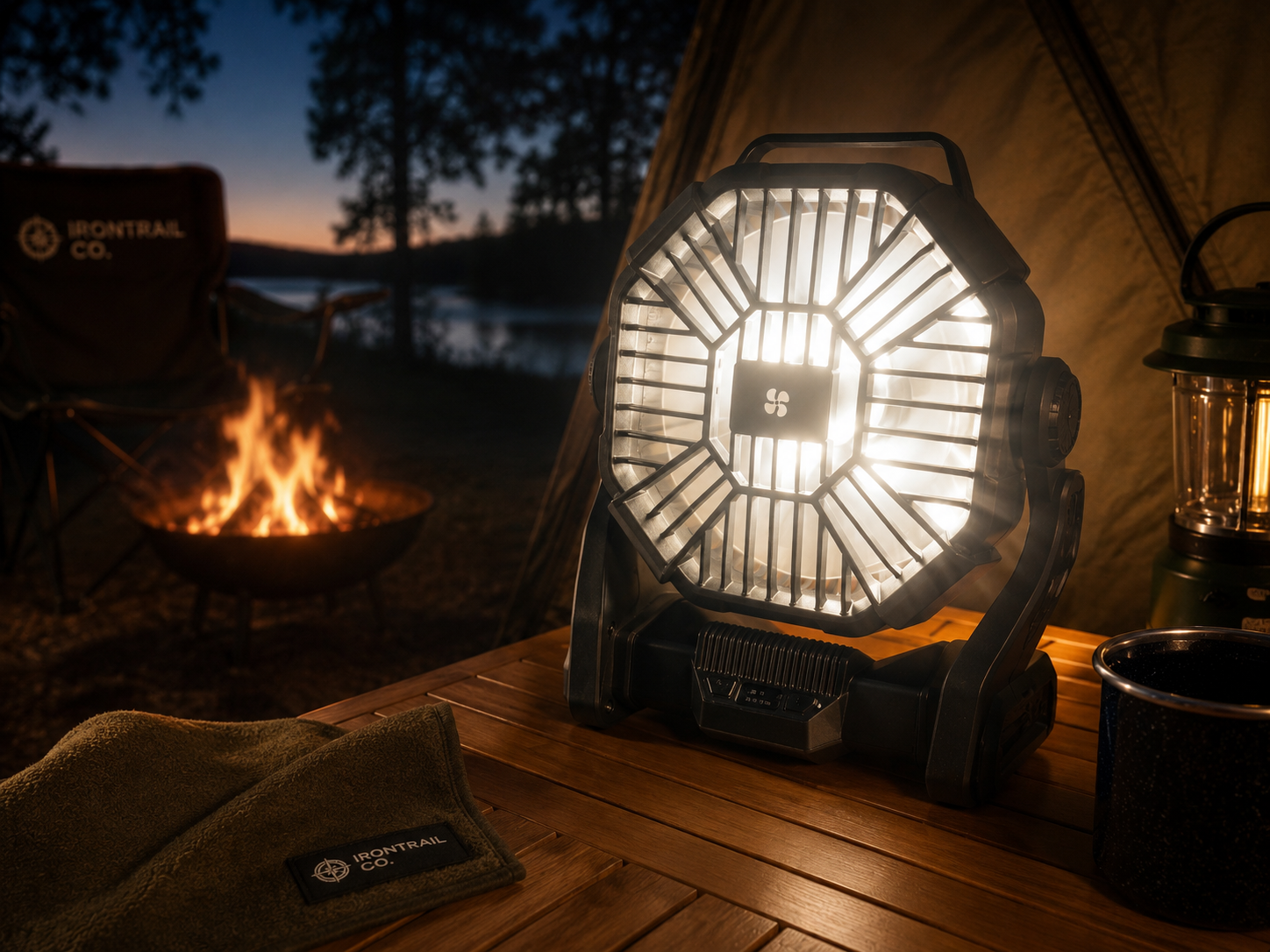 Portable Camping Fan and Lantern with Power Bank and Light