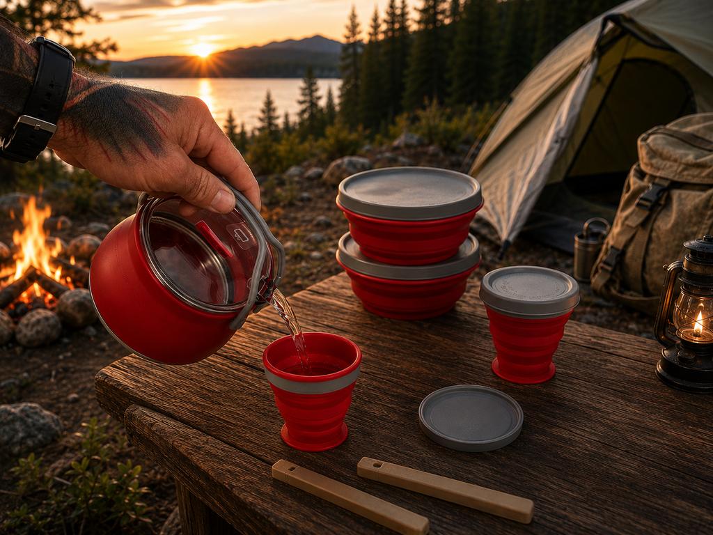 Outdoor Camping Cookware Set with Collapsible Kettle