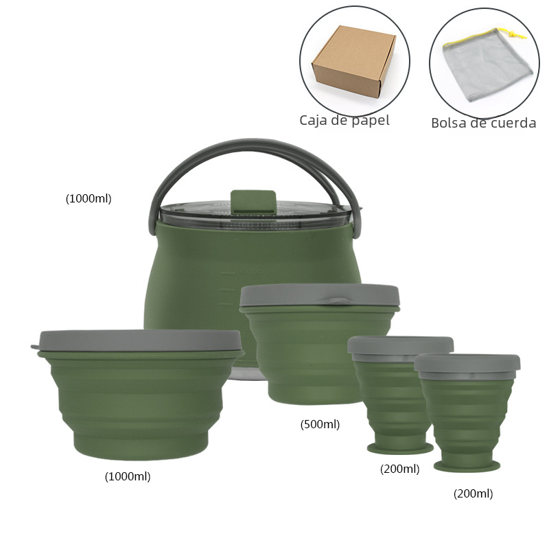 Outdoor Camping Cookware Set with Collapsible Kettle
