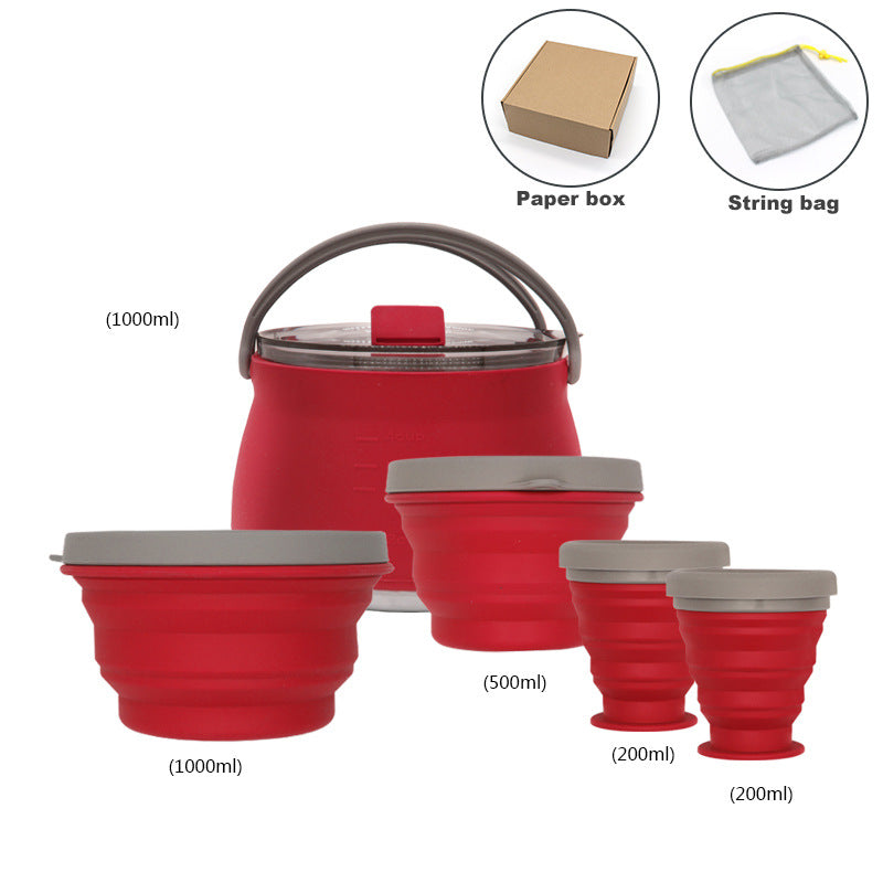Outdoor Camping Cookware Set with Collapsible Kettle